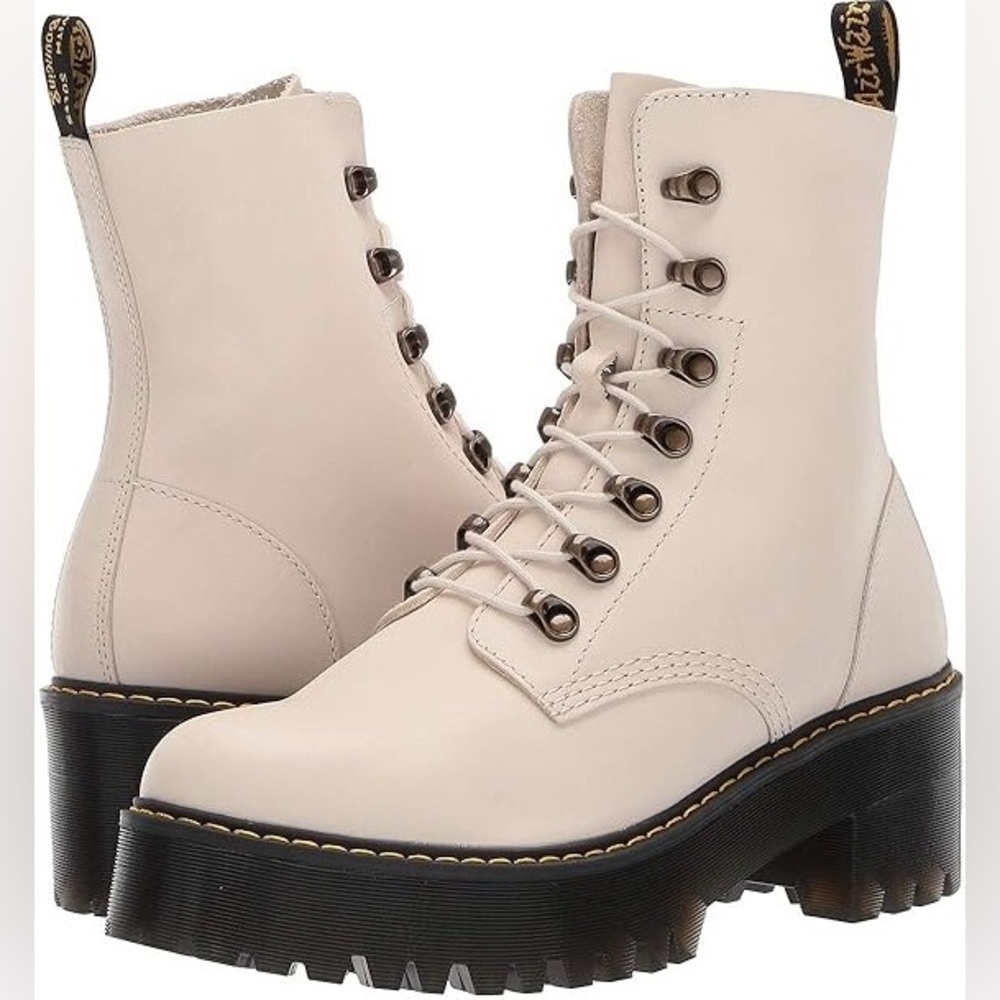 Dr Martens Leona Temperley Leather Heeled Boots Bone Size 7